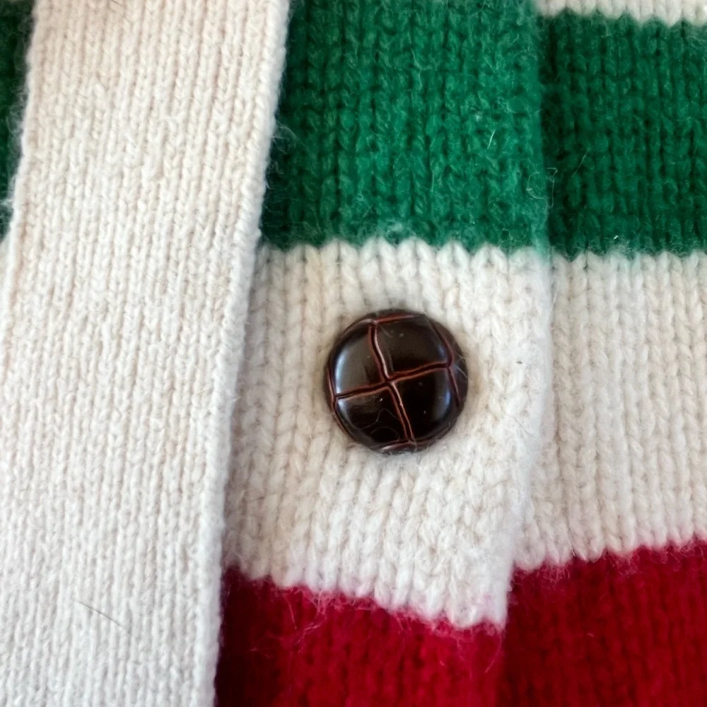 Liz Claiborne Vtg lambs wool blend tie waist sweater, Hudson Bay stripe design - Picture 4 of 16